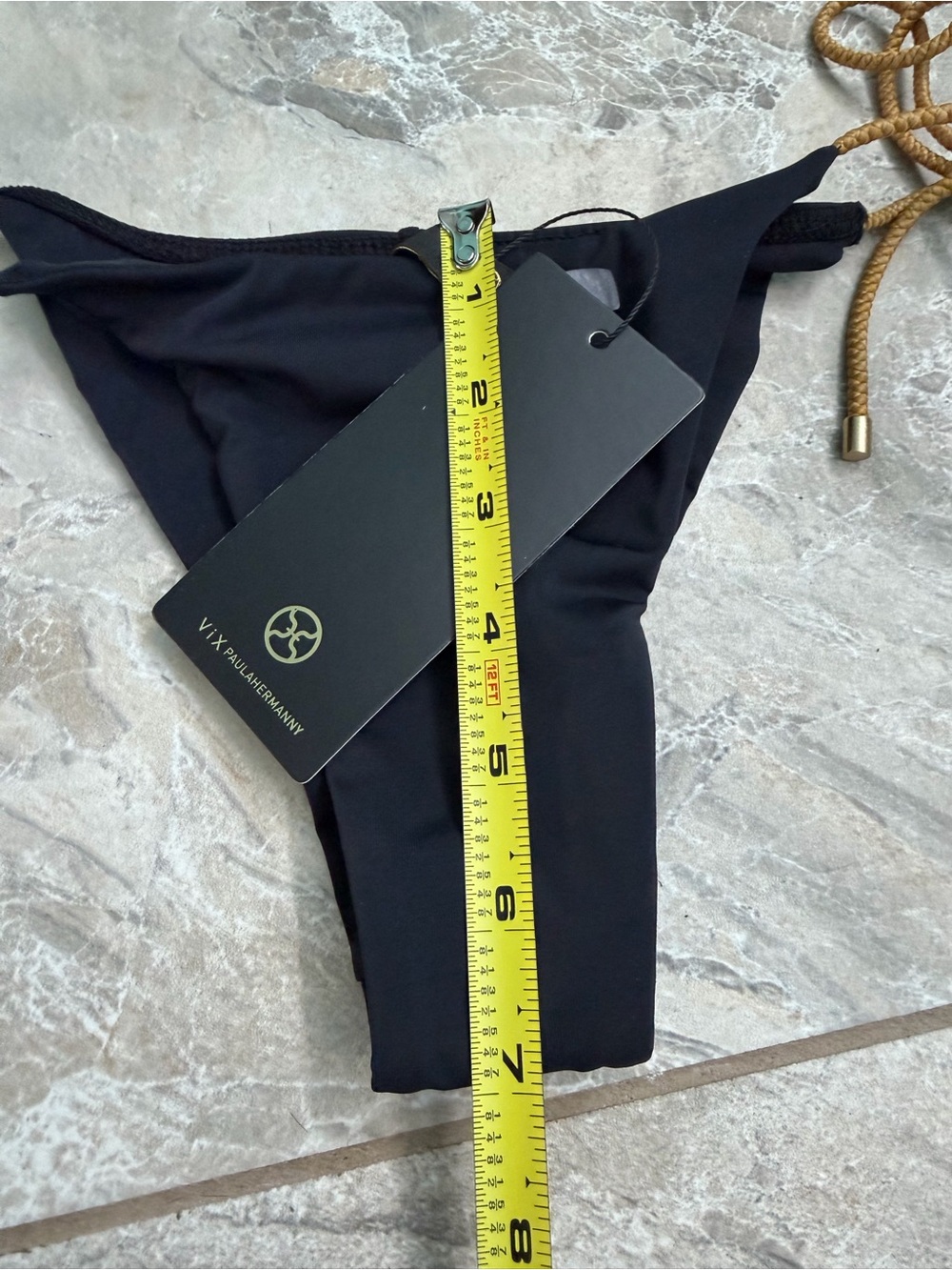 Vix Paula Hermanny Black Tie Side Cheeky Bikini Bottom with Gold Rope Straps - Picture 4 of 8